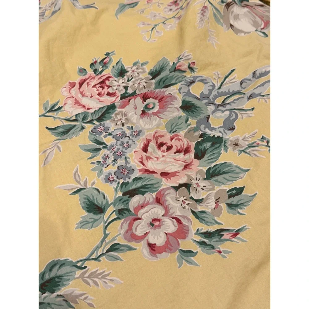 Ralph Lauren Floral Pillow Sham Set 2 Euro Square Yellow Rose Ruffle Cottagecore